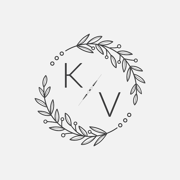 KV monograma inicial boda con línea de círculo creativo