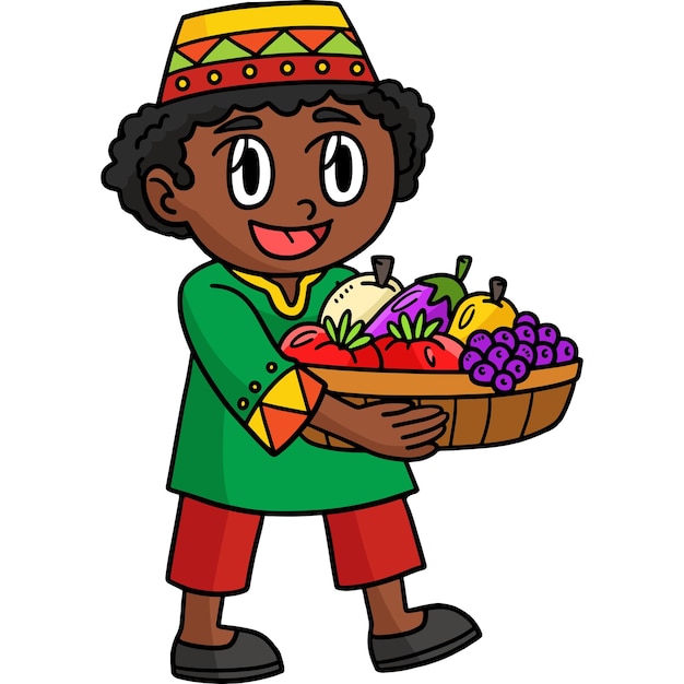 Vector kwanzaa afro holding fruits cartoon clipart