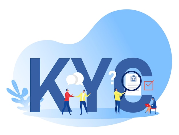 KYC o conozca a su cliente con negocio verificando la identidad del concepto de sus clientes en los futuros socios a través de una lupa