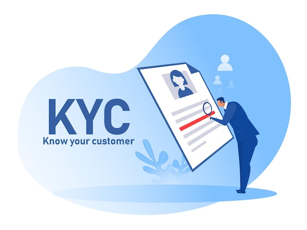 Kyc o conozca a su cliente con negocio verificando la identidad del concepto de sus clientes en los futuros socios a través de una lupa