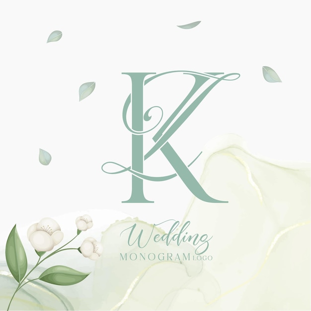 kz zk logotipo de monograma inicial de la boda con flores y hojas