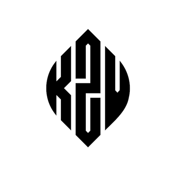 KZV diseño de logotipo de letras circulares con forma de círculo y elipse KZV letras elípticas con estilo tipográfico Las tres iniciales forman un logotipo de círculo KZV emblema de círculo Monograma abstracto letra marca vector