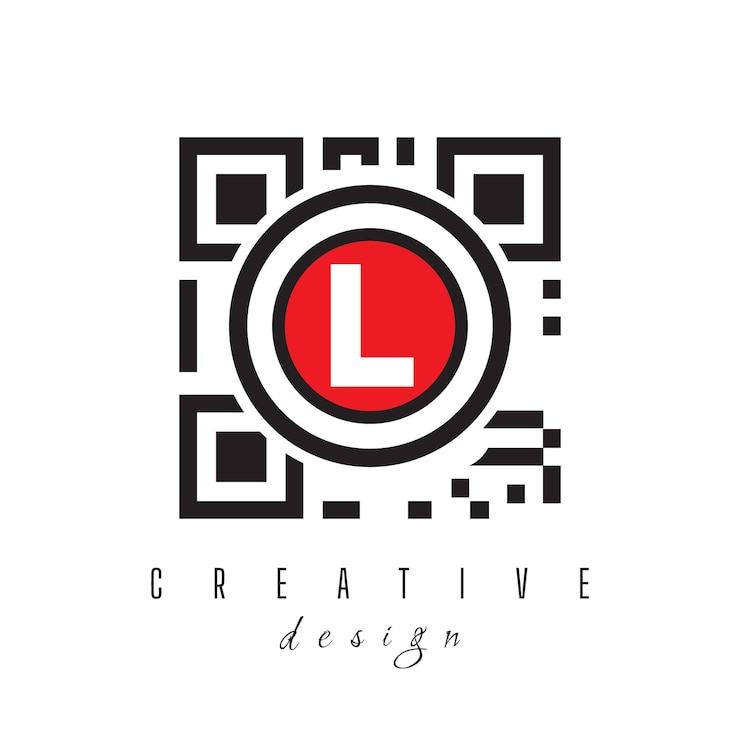 Vector l con código qr y código de barras diseño de logotipo de letra círculo logotipo redondeado sobre fondo blanco