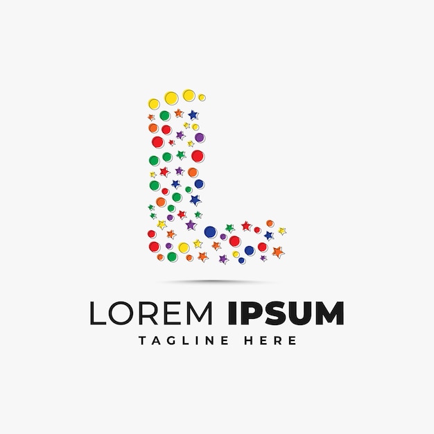 L plantilla de diseño de logotipo de letra con círculo colorido y vector de estrella