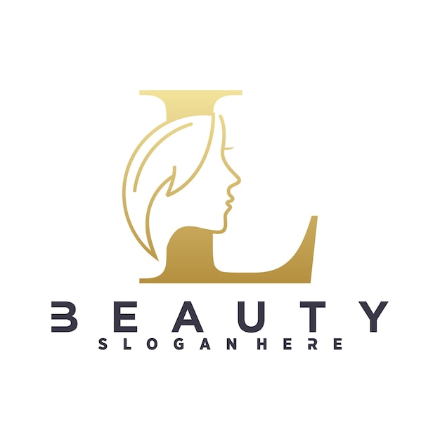 L con la plantilla de la letra del logotipo de la mujer de la belleza