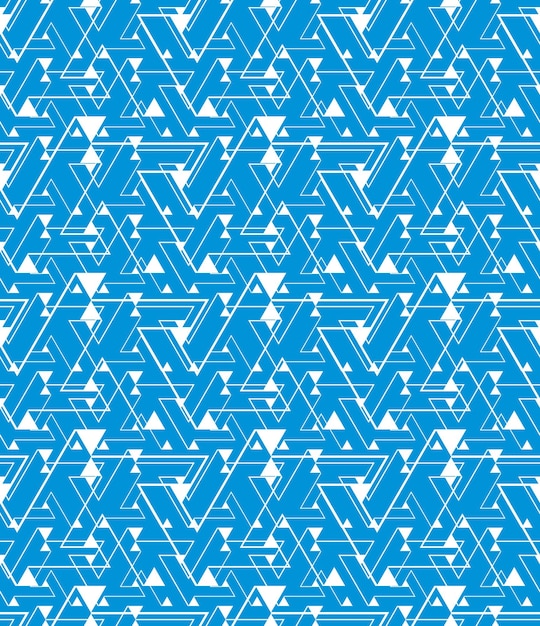 Vector laberinto azul geométrico de patrones sin fisuras, interminable fondo vectorial ilusorio. la cubierta abstracta caótica con triángulos y rayas se puede utilizar en diseño gráfico.