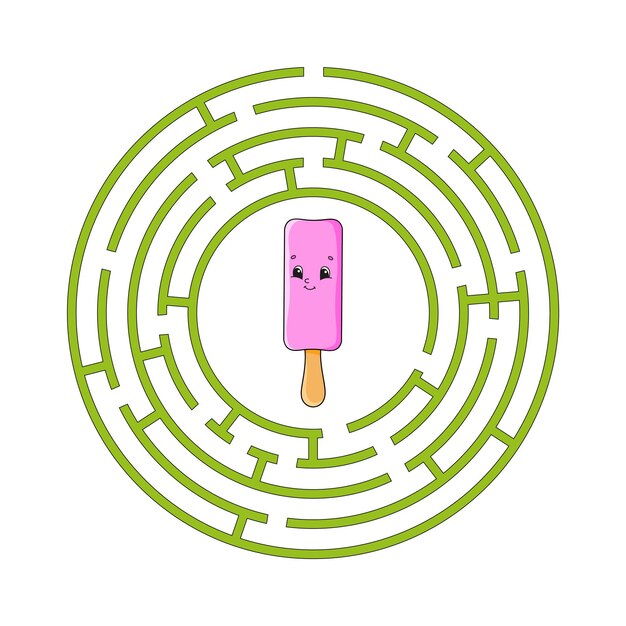 Laberinto de círculo Juego para niños Rompecabezas para niños Enigma de laberinto redondo Ilustración de vector de color Encuentra el camino correcto