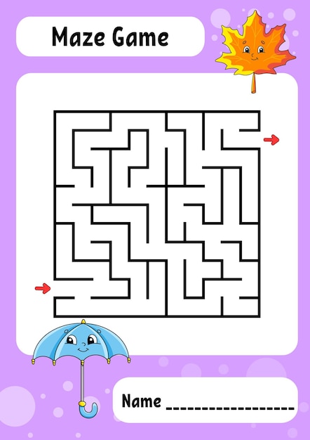Laberinto cuadrado Juego para niños Laberinto divertido Hoja de trabajo de desarrollo educativo Página de actividad Rompecabezas para niños estilo de dibujos animados Riddle para preescolar Enigma lógico Ilustración vectorial