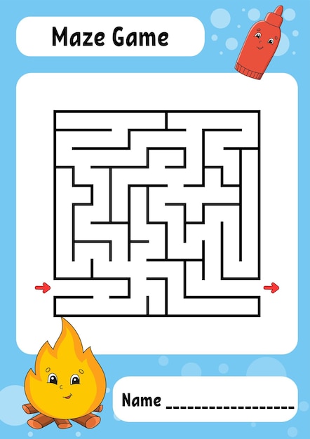 Laberinto cuadrado Juego para niños Laberinto divertido Hoja de trabajo de desarrollo educativo Página de actividad Rompecabezas para niños