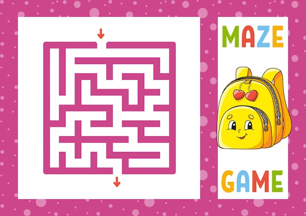 Laberinto cuadrado Juego para niños Rompecabezas para niños Carácter feliz Enigma del laberinto Encuentra el camino correcto Ilustración vectorial