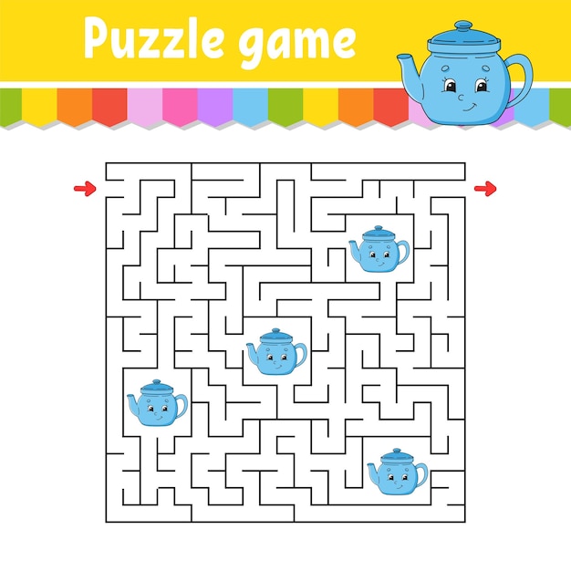 Laberinto cuadrado Juego para niños Rompecabezas para niños Laberinto enigma Color vector ilustración Encontrar el camino correcto Aislado vector ilustración personaje de dibujos animados