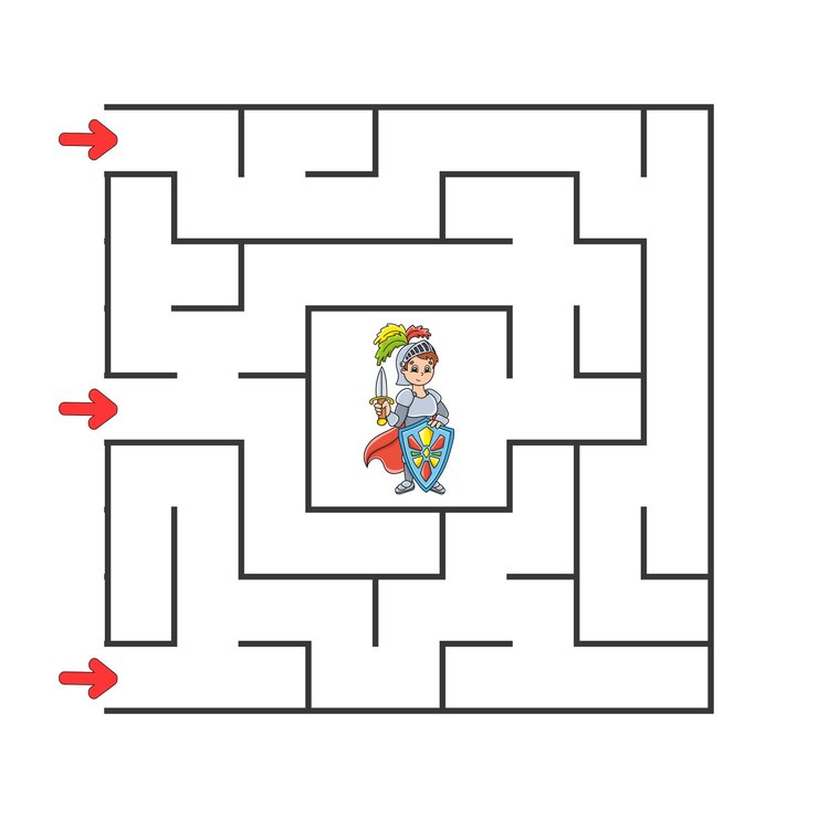 Vector laberinto cuadrado juego para niños rompecabezas para niños personaje de dibujos animados enigma del laberinto encuentra el camino correcto
