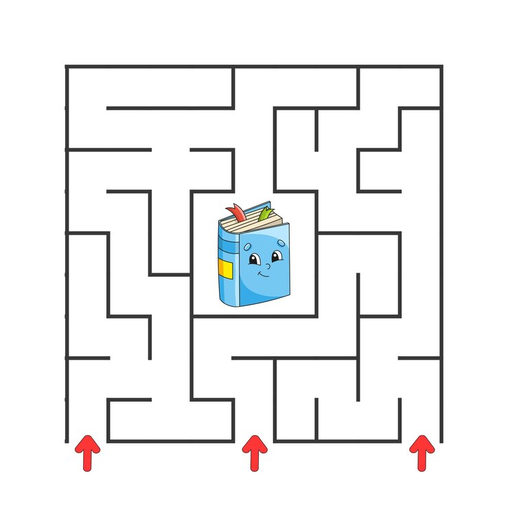 Vector laberinto cuadrado juego para niños rompecabezas para niños personaje de dibujos animados laberinto enigma