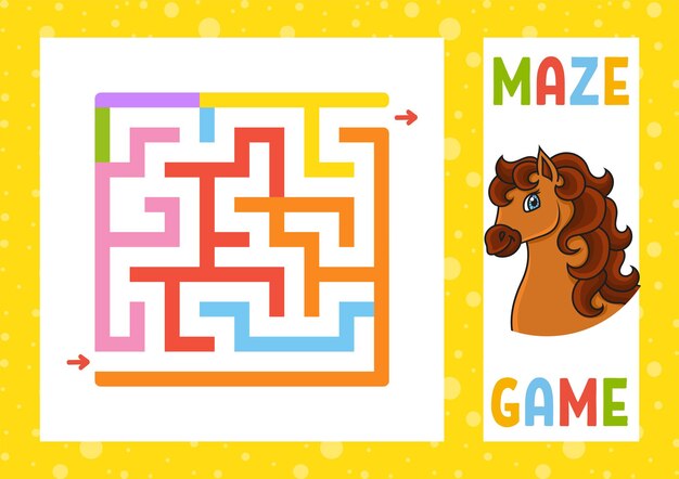 Laberinto cuadrado Juego para niños Rompecabezas para niños Personaje feliz Enigma del laberinto Encuentra el camino correcto Estilo Coon