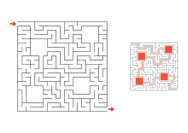 Laberinto cuadrado con respuesta juego para niños rompecabezas para niños enigma del laberinto encuentra el camino correcto