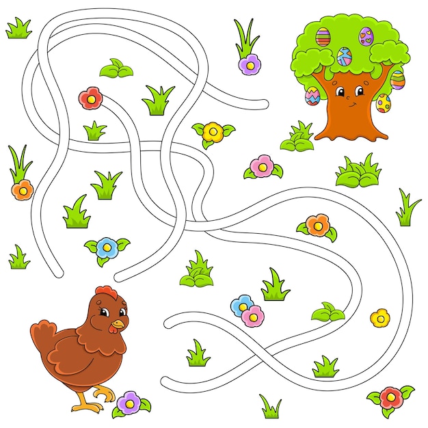 Laberinto divertido para niños Rompecabezas para niños personaje de dibujos animados Enigma del laberinto Encuentra el camino correcto Ilustración vectorial