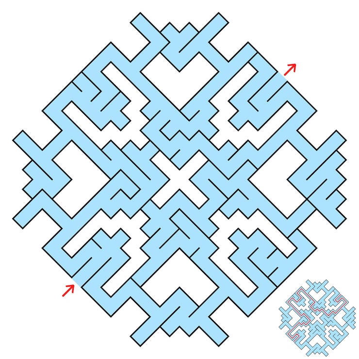 Vector laberinto fantástico colorido en forma de diamante con una entrada y una salida.