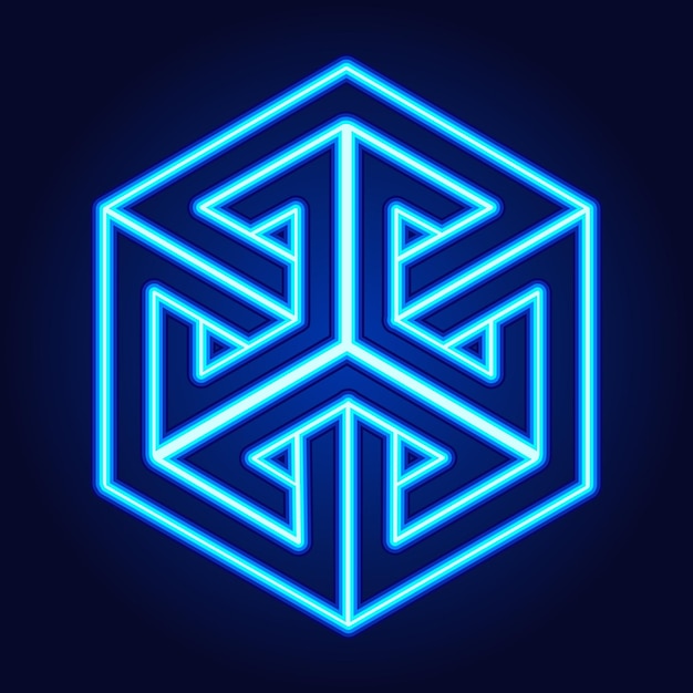 Laberinto hexagonal azul brillante que representa la complejidad de la tecnología futurista
