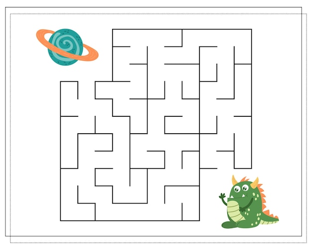 Laberinto, un juego educativo para niños. Encuentra el camino desde el monstruo de dibujos animados hasta el planeta.