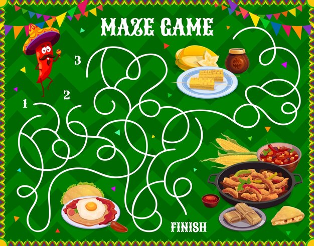 Laberinto juego de laberinto hoja de cálculo vectorial de comida mexicana