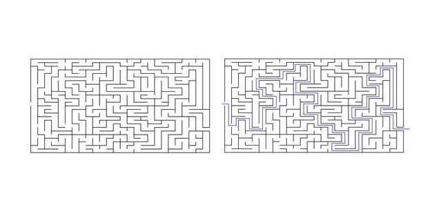 Laberinto juego de laberinto ilustración vectorial con solución Encuentra el camino correcto juego de lógica simple Puzzle para