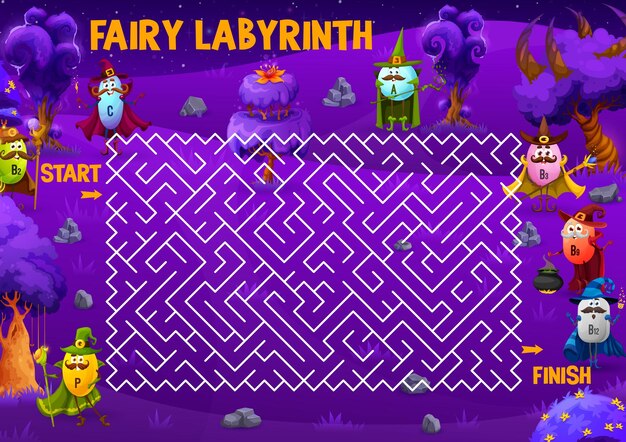 Laberinto juego de laberinto con personajes de mago de vitamina