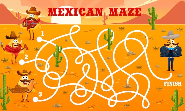 Laberinto juego de laberinto con vaqueros nachos mexicanos