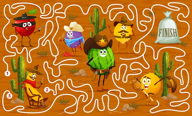 Laberinto laberinto juego dibujos animados fruta vaquero guardabosques