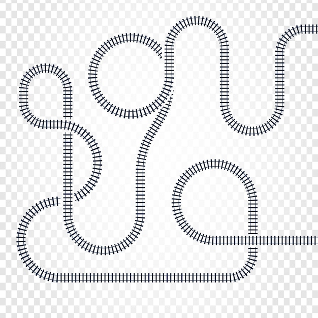 Laberinto de línea ferroviaria y nodos Mapa del tranvía para trenes con giros y puentes ilustración vectorial