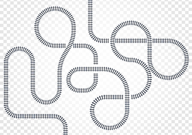 Laberinto de línea ferroviaria y nodos Mapa del tranvía para trenes con giros y puentes ilustración vectorial