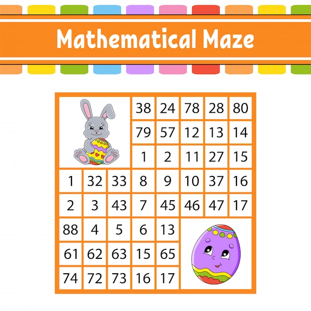 Laberinto matemático. Juego para niños. Laberinto de números. Hoja de trabajo de desarrollo de educación.