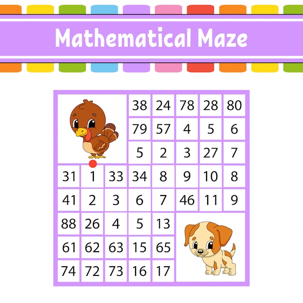 Laberinto matemático. Juego para niños. Laberinto de números.
