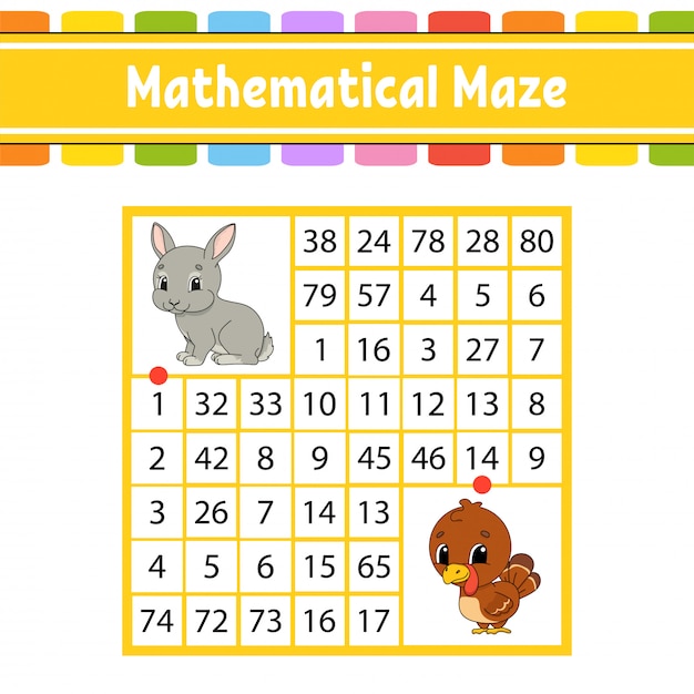 Laberinto matemático. Juego para niños. Laberinto de números.