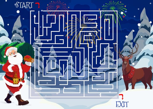 Laberinto navideño o juego de laberinto con Santa Claus