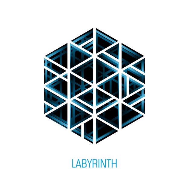 Laberinto oscuro de volumen hexagonal. Logotipo abstracto vectorial