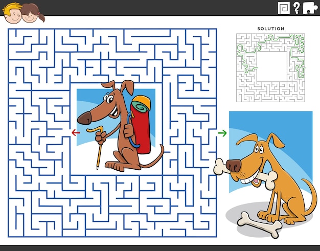 Laberinto con perro jugando juegos de computadora para colorear, pintar e  imprimir