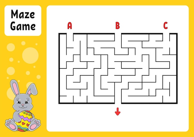 Laberinto rectangular Juego para niños Hoja de trabajo educativa Laberinto enigma Tema de Pascua
