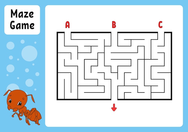 Laberinto rectangular Juego para niños Tres entradas una salida Hoja de trabajo educativa Rompecabezas para niños Enigma de laberinto