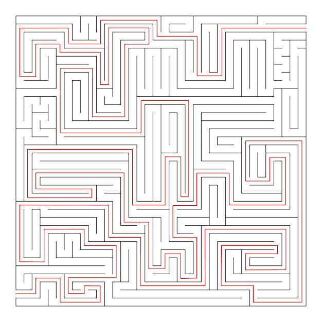 Laberinto de rompecabezas complejo laberinto. rompecabezas de vector lineal