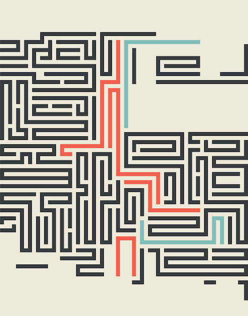 Laberinto textura vintage y lugar para su texto aislado Ilustración abstracta Concepto psicología resolución de problemas creativos pensamiento lógico el estudio de las relaciones humanas vector Ilustración eps10
