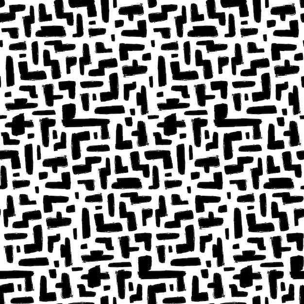 Laberinto de trazo de pincel irregular sin costuras con figuras a mano alzada y líneas en forma de pincel dibujadas en pintura acrílica negra Adorno para imprimir en tela Vector minimalista abstracto simple