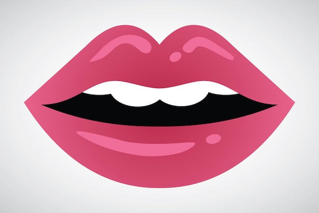 Labio rosa rojo labios sexy dientes blancos diseño plano ilustración logo plantilla vector