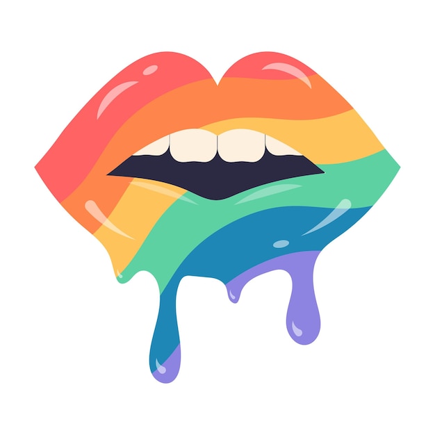 Los labios del arco iris se derriten con el símbolo LGBT de la pintura que gotea Ilustración vectorial plana