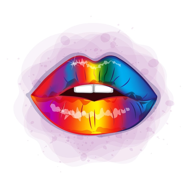 Vector los labios de arco iris lgbt hermosos de moda realistas realistas estilo acuarela impresión vectorial