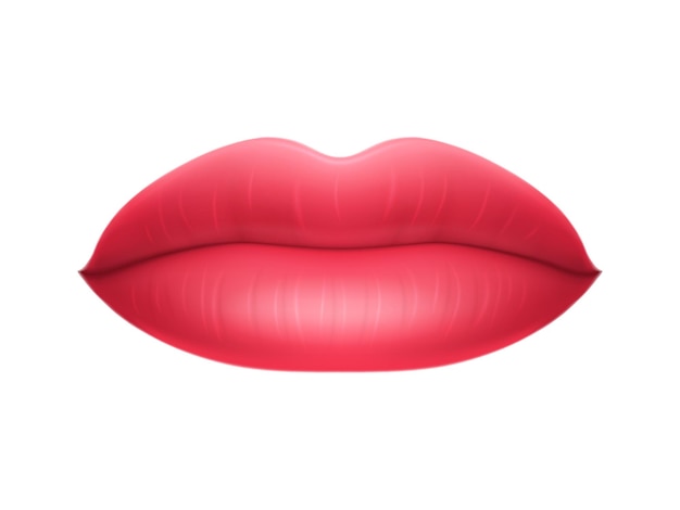 Labios carnosos rojos femeninos aislados sobre fondo blanco tono perfecto de lápiz labial rosa rojo aspecto de labios mate brillante clásico Concepto de belleza y cuidado Ilustración vectorial