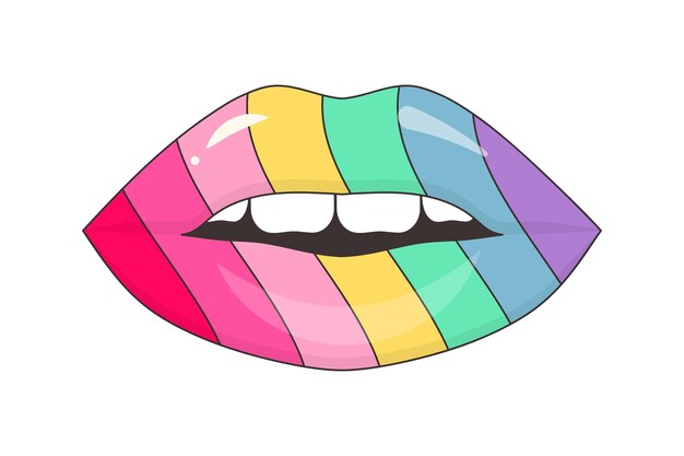 Vector labios de color arcoíris signo de orgullo lgbt y2k pegatina de moda emblema de insignia de parche de moda