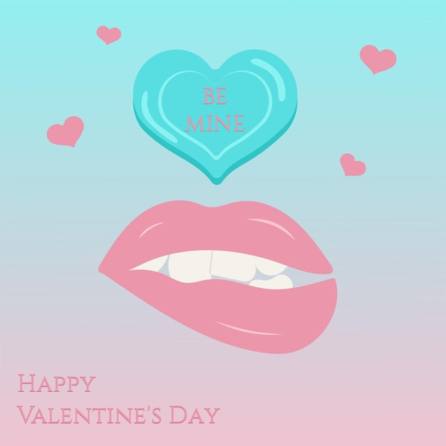 Labios y dulces con las palabras be mine para el Día de San Valentín
