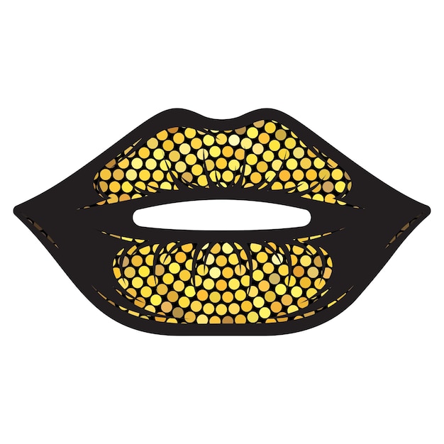 Labios femeninos de brillo dorado aislados sobre fondo blanco Ilustración vectorial