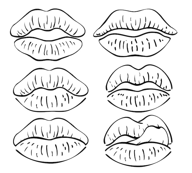 Labios femeninos conjunto de bocetos línea labios femeninos para invitaciones tarjetas de felicitación citas blogs