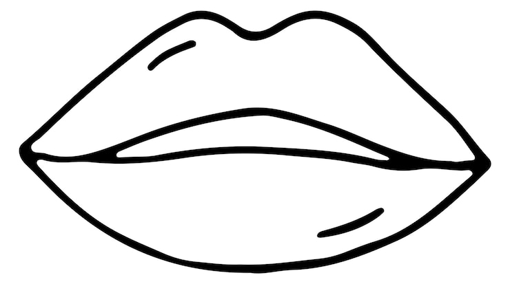 Vector labios femeninos doodle icono de línea de boca de mujer aislado sobre fondo blanco